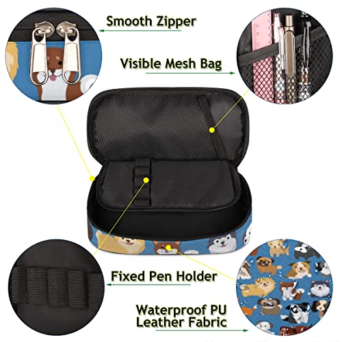 Image of Pardick Dog Big Capacity Pencil Pen Case Doodle Dog Large Pencil Pouch with Zipper Compartments Pencil Bag for Boys Girls Adults Student Office School Supplies