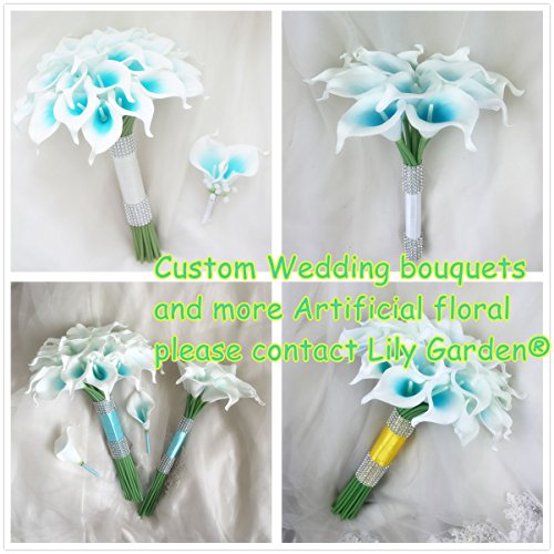 Lily Garden Artificial Wedding Floral Set Turquoise And White Calla Lily With Silver Ribbon And Bling (1 Single Boutonniere) #TOP3