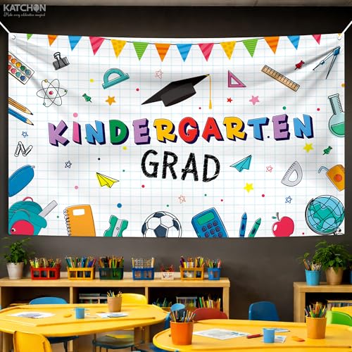 Image of KatchOn, Kindergarten Graduation Backdrop - Large 72x44 Inch | Kindergarten Grad Banner | Kinder Grad Backdrop | Graduation decorations 2026
