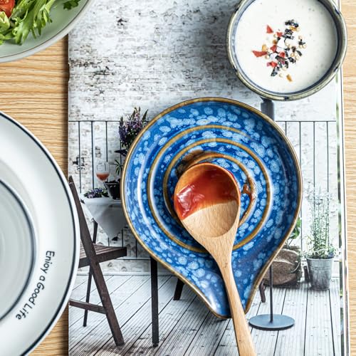 Image of LAUCHUH Spoon Rest for Stove Top, 5 inch Ceramic Spoon Holder Large Cooking Utensil Holder for Kitchen Countertops, Ladle, Cooking Spoons, Spatula, Tongs, Heat-Resistant, Starry Blue
