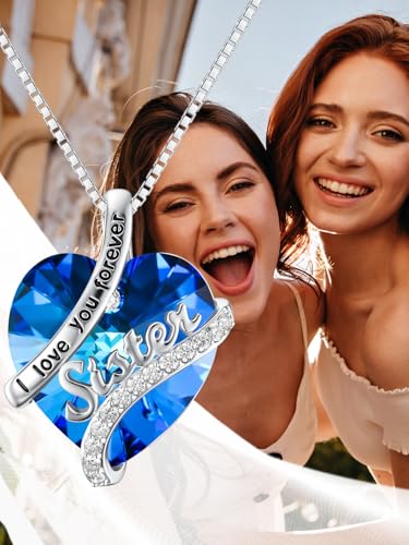 OCJ Sister Gifts from Sisters Birthstone Necklace 925 Sterling Silver Heart 2 3 Sisters Necklace Crystal Jewelry Birthday Graduation Mothers Day Gifts for Women Sister Friends Female2