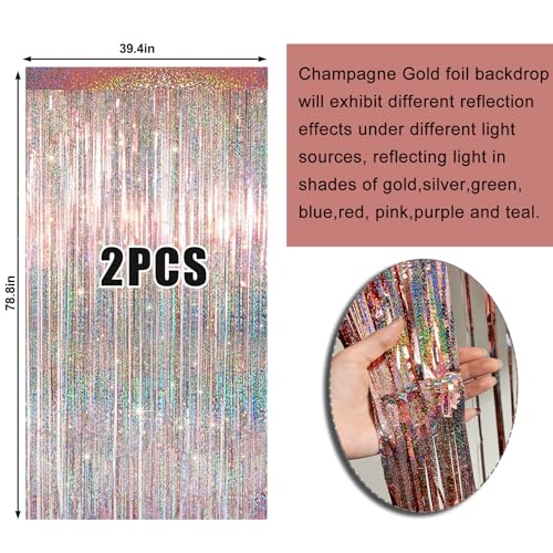 Image of 4 Packs Rose Gold Foil Fringe Curtain, Rose Gold Glitter Metallic Tinsel Backdrop for Birthday Wedding Bridal Baby Shower Engagement Bachelorette Party Decorations Supplies