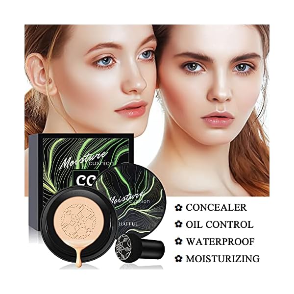 Air Cushion CC Cream Mushroom Head Foundation, Moisturizing BB Cream Makeup Long Lasting Matte Concealer (Ivory)