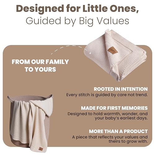 Image of Organic Cotton Baby Blanket 30x40 in, Stone - GOTS Certified, Soft Knit Swaddle with Gift Box, Breathable Nursery Blanket for Crib & Stroller, Machine Washable