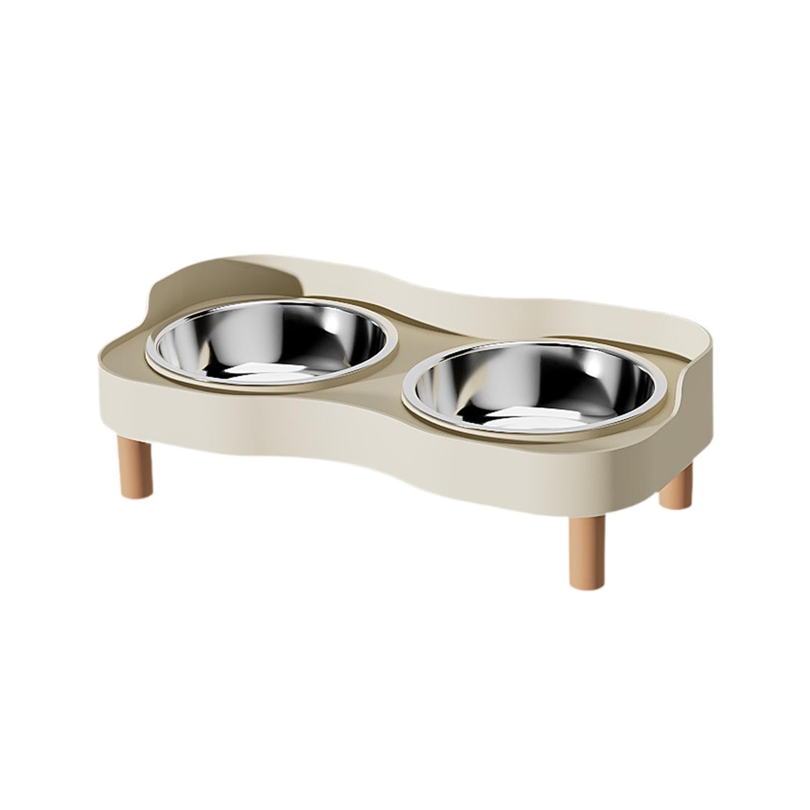 Sharplace Elevated Cat Bowls Raised Cat Food and Water Bowl Set with 2 Stainless Steel Pet Food Bowls,Splashproof,for Cats,Kitten,Dogs, Beige White