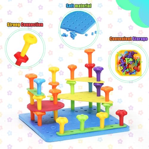 Peg Board Toy set 73Pcs DIY Building Stacking Toys for Kids 3-6 Years Old,STEM Educational Kids Toy for Brain Development,Montessori Sensory Toys,Upgrade Various Foam Board Plastic Lacing String Game - Image 6