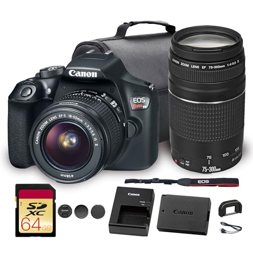 Canon EOS Rebel T6 DSLR Camera with 18-55mm Lens| 18MP APS-C CMOS Sensor, Built-In Wi-Fi & Full HD Video| Great for Travel & Everyday Photography (1159C003) + Canon EF 75-300mm f/4-5.6 III Lens + More