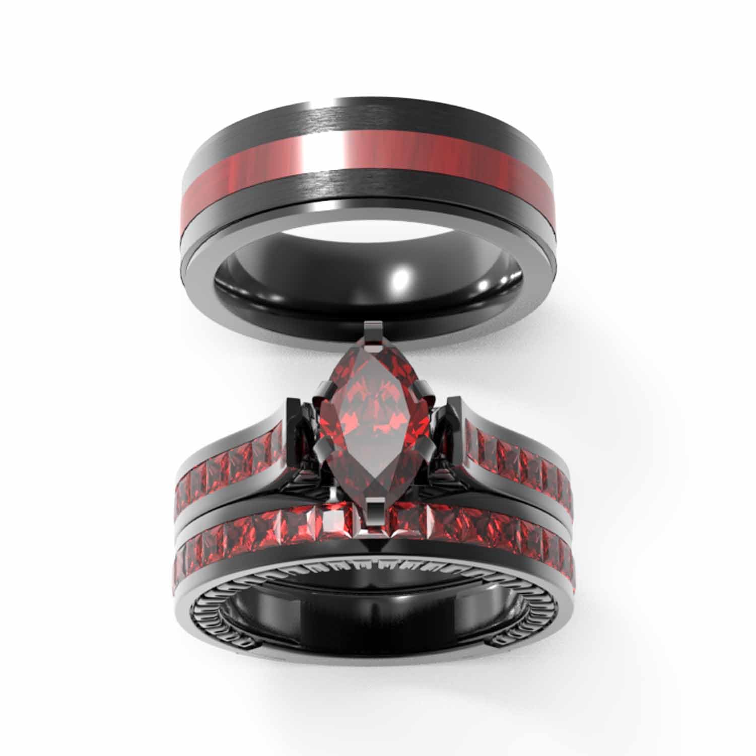 TWO RINGS His Hers Wedding Ring Sets Couples Rings Women's 10k Yellow Gold Filled White CZ Wedding Engagement Ring Bridal Sets & Men's Titanium