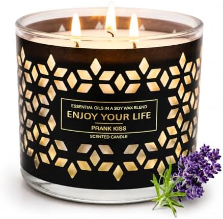 3-Wick Lavender Scented Candle 14oz Soy Wax Large Jar Gift Set for Home