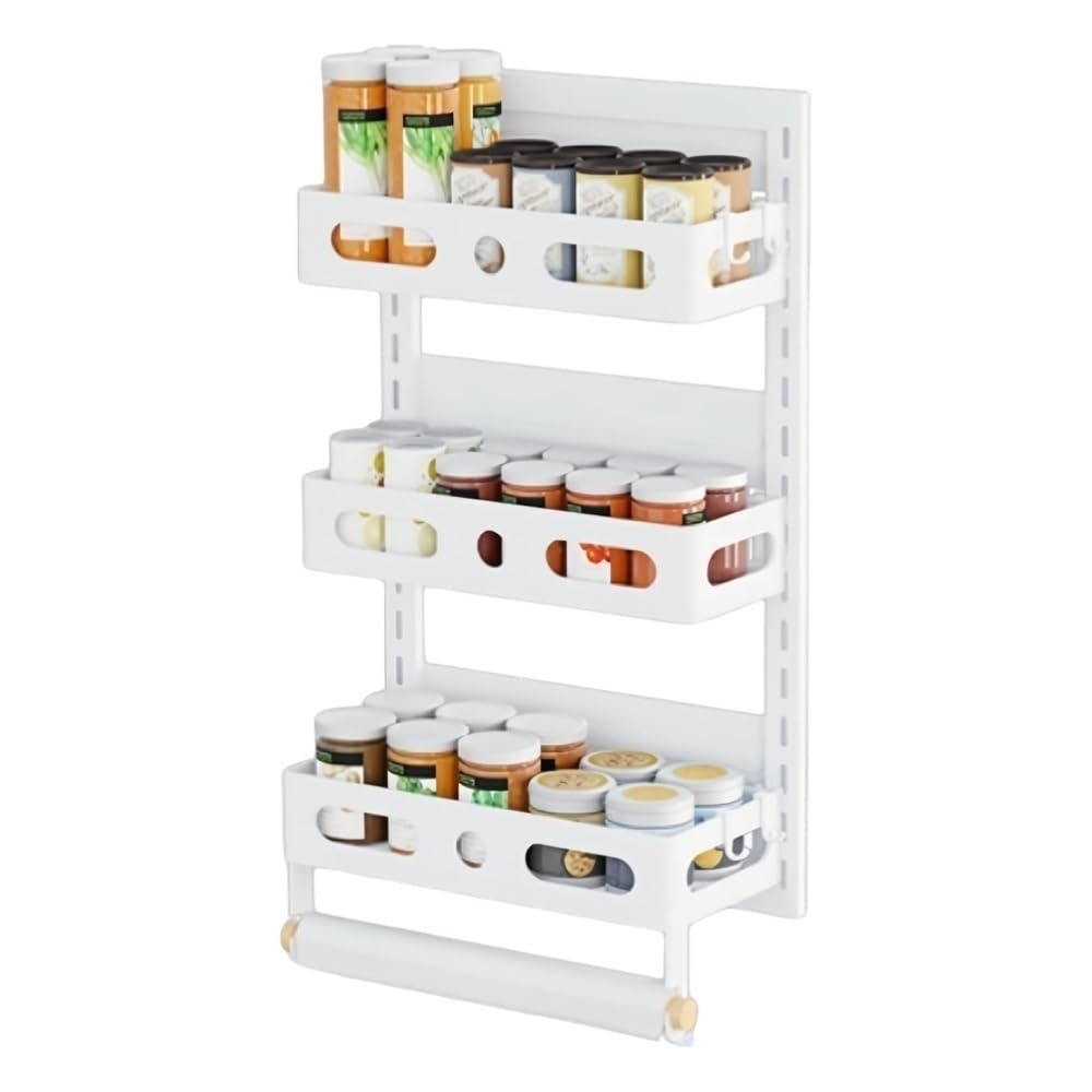 Goxyffmnv Magnetic Storage Shelf, Metal Spice Rack, Foldable Organizer Stand, Multi-layered Organizer for Kitchen, Living Room, Small Space(White,11.4 * 5.9 * 19.7in)
