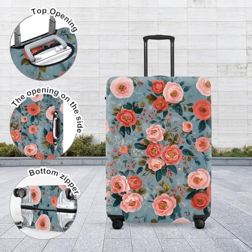 Image of Coral Blossom Print Luggage Protector, Washable Suitcase Cover Allover Pink Orange Flowers Anti-scratch for 28 inch,30 inchBag