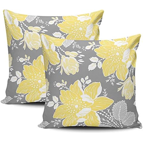 LEKAIHUAI Home Decoration Throw Pillow Covers Yellow Gray White Floral Pillowcases Square Two Sides Print 20x20 Inches Set of 2 Cover