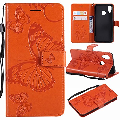 Laybomo Huawei P20 Lite Custodia PU Pelle Portafoglio con Slot per schede Morbido TPU Silicone Gomma Magnetico Protezione Stand Flip Cover Custodia per Huawei P20 Lite, 3D Farfalla (Arancio)