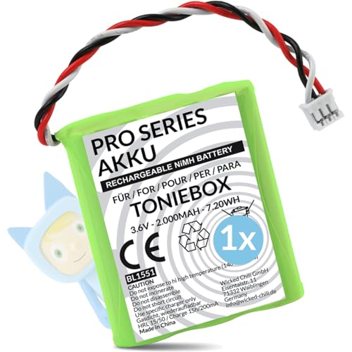 Wicked Chili Pro Series Ersatzakku 1x Akku für Toniebox, 50AA5S Pro Series Ersatz-Akku Batterie für original Tonies Musikbox (Inkl. Schaumstoff Pad, 2.000 mAh NiMH Akku 3,6V)
