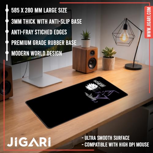 Image of Anime Theme Printed XL Extended Stich Edge Mousead | Smooth Surface Gaming Mousepad with Anti-Slip Rubber Base | 3mm Thick - 11 x 23 Inch (Gojo (P105))
