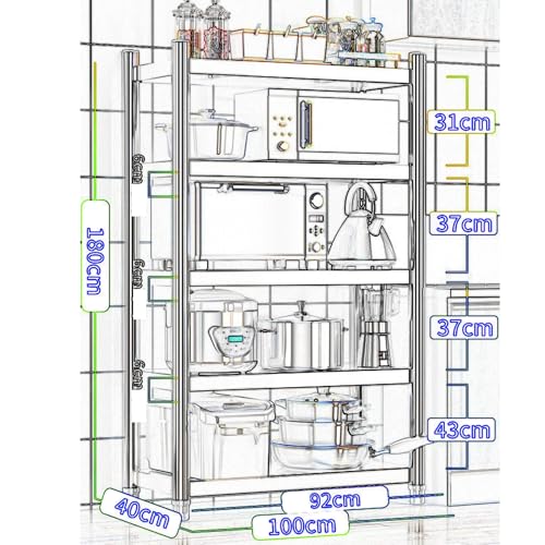 Scaffale regolabile a 5 ripiani in acciaio inox, autoportante, per cucina, ufficio, ga, ristorante e sala da pranzo, versatile per uso domestico e commerciale