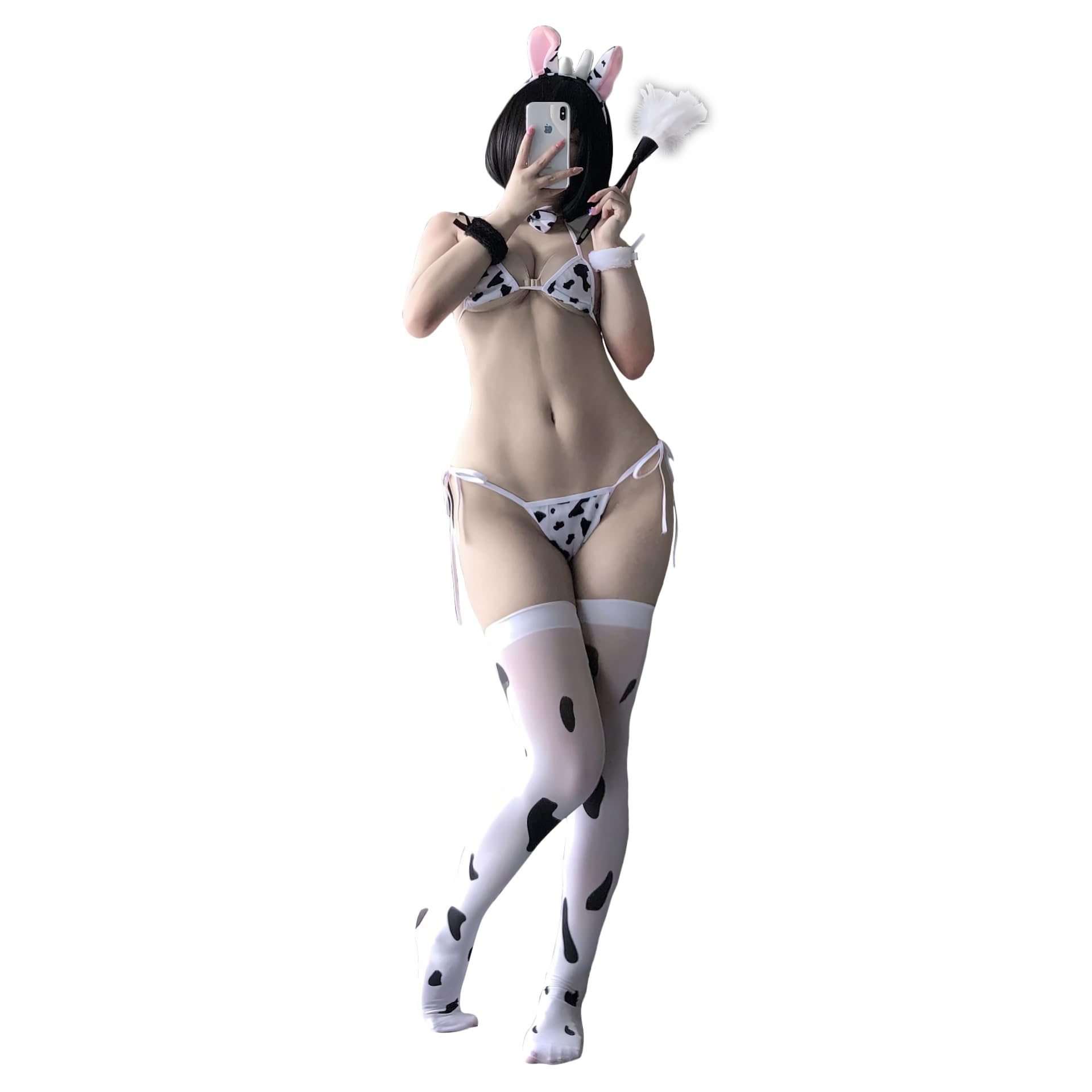 Milk Leopard Anime Cow Print Costume Set - Women's Cute Animal Bikini & Stockings: Set 1