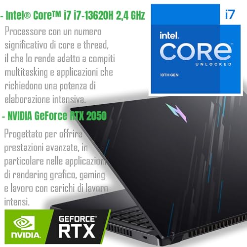NITRO V15 Notebook Gaming, Processore Intel I7-13620H, RAM 16Gb Ddr5, 512Gb SSD, 15.6 144HZ IPS, Nvidia GeForce RTX 2050 4 GB GDDR6, Win 11 Pro, Tastiera Retroilluminata, Preconfigurato. - Notebook - Immagine 4