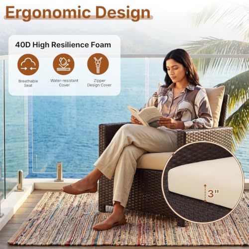 Image of DEVOKO Outdoor 7-Seater Patio Dining Set Sofa with Glass Top Table & Water-Resistant Cushions, Strong Metal Frame for Garden, Porch, Terrace(Dark Brown & Cream)