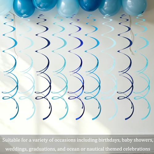 Image of 40Pcs Blue Hanging Swirls Party Decorations Plastic Spirals Streamers Foil Ceiling Decor for Birthday Baby Shower Blue-Themed Parties Office Classroom Home, 5 Colors