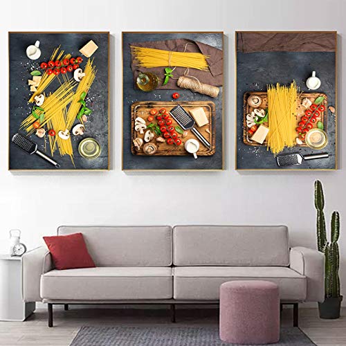 Décoration de cuisine moderne avec affiches pâtes crues en toile