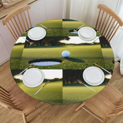Nappe ronde élastique taille M pour table de 114 à 127 cm en polyester imperméable