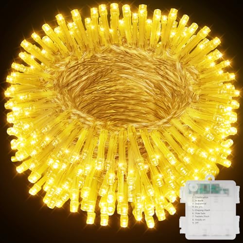 Buudala Luci Albero di Natale a Batteria, 21M 210 LED Luci Natalizie da Esterno ed Interno con Funzione Memoria ed Timer, 8 Modalità Luci di Natale per Giardino, Balcone, Festa, Natale - Bianco Cald