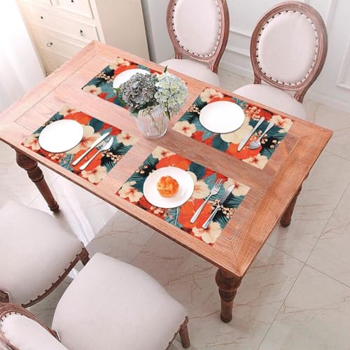 Sets de table tissés fleurs tropicales en PVC x4 résistants - 4
