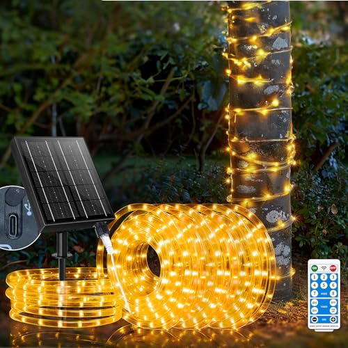 JULRJLIG Solar Rope Lights 165ft 600LED Outdoor Tube Lights with 2400mAh USB Rechargeable IP67 Waterproof Timer 8 Modes Dimmable Twinkle Fairy String Light for Tree Fence Pathway Pool Christmas