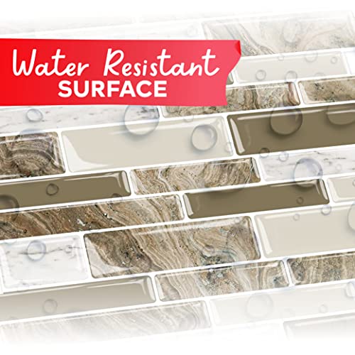 Xfasten Backsplash Tile For Kitchen Peel And Stick 10 Pcs 12” X 12” W/Mini Cutter Brown Kitchen Back Splash Sticky Tiles | Peel And Stick Backsplash For Kitchen And Bathroom | Backsplash Wall Tiles #TOP6