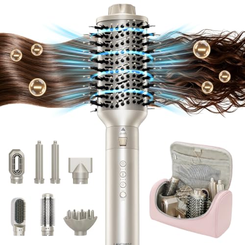 Lavomist 8-in-1 Travel Dual Voltage Hot Air Styler Set, No Heat Damage 110,000 RPM Ionic Hair Dryer Brush with Attachments for Volumize, Curle, Straighten, Frizz-Free Blowout, Gifts for Women Family