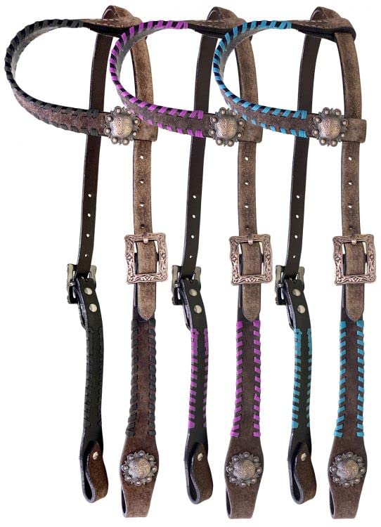 Headstall en cuir brut Showman une oreille lacé marron naturel