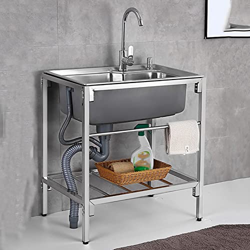 Évier de cuisine simple en acier inoxydable avec support et robinet complet