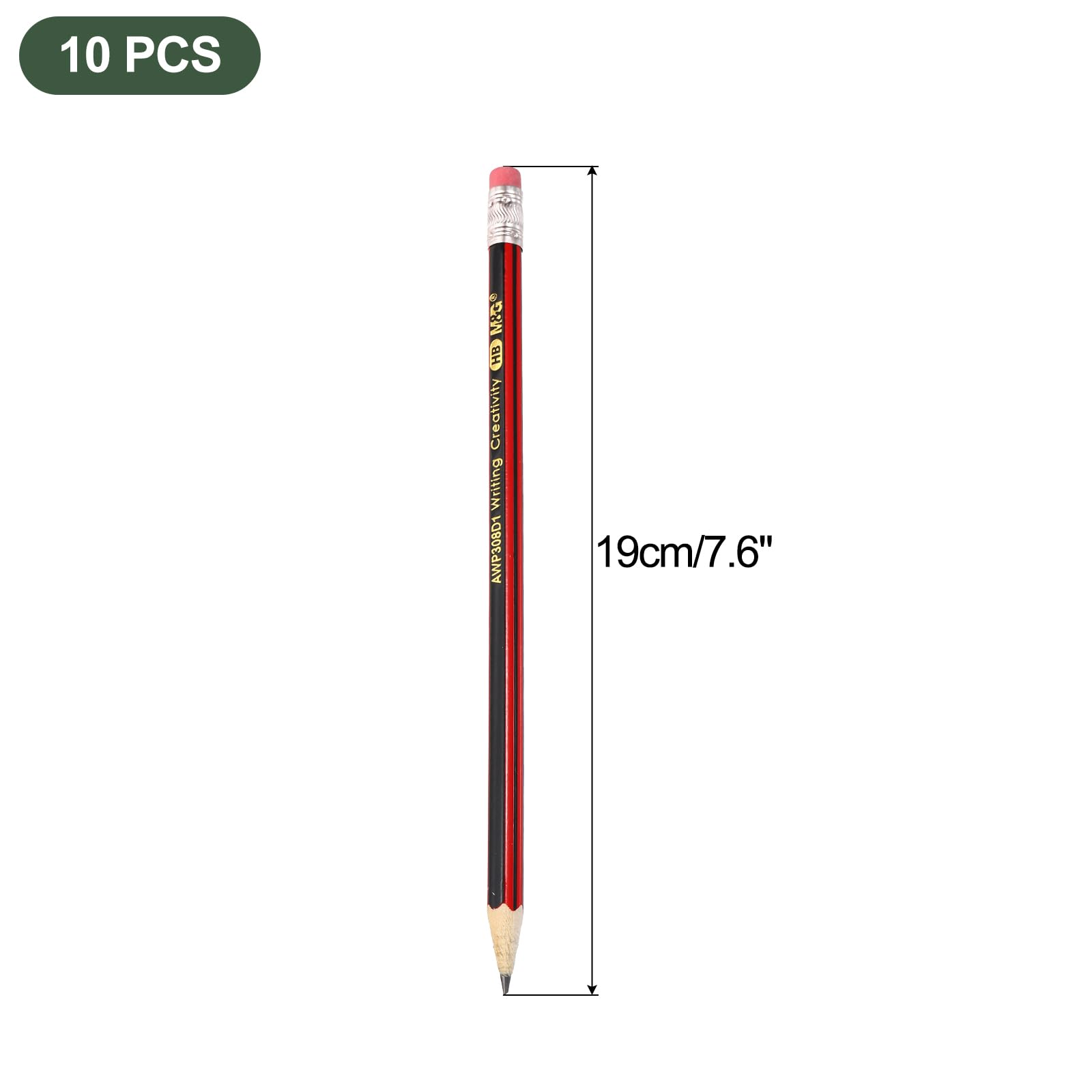 M&G Wooden Hexagonal Pencils, 10 Pcs HB Pencils Graphite Round Pencils with Eraser for Classroom Teacher Office Supplies Red Black - Image 2