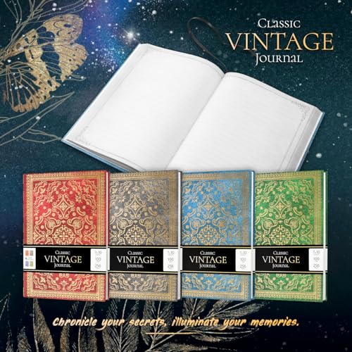 Carnet de notes B5 ligné avec couverture rigide grimoire vintage bleu