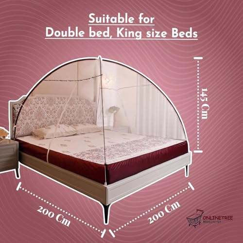 Image of Mosquito net for King Size Bed | Mosquito net Double Bed | Bed Queen Size Foldable Machardani | Polyester 30GSM Strong Net | PVC Coated Corrosion Resistant Steel Wire - Maroon