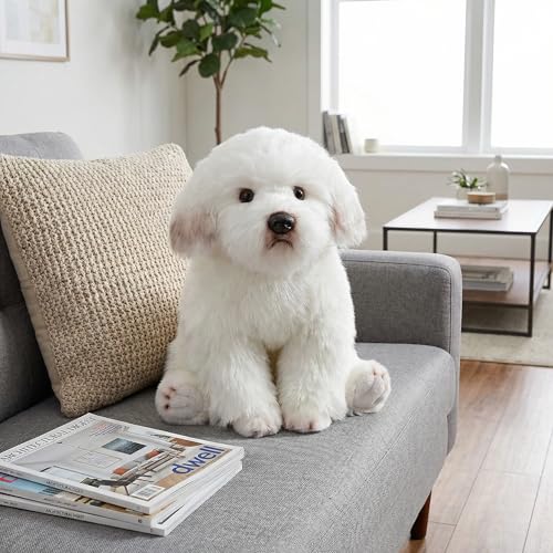 lilizzhoumax Kuscheltier Hund Malteser Plüschtier 38cm plüschhund Kawaii Realistische Spielzeug Hund Ostern Geburtstagsgeschenk für Freunde und Kinder Mädchen/Jungen