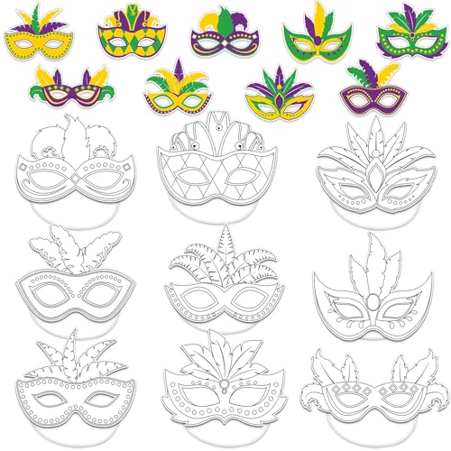 Lonfliness 36 Set Carnival Coloring Mask Mardi Gras Paper Art