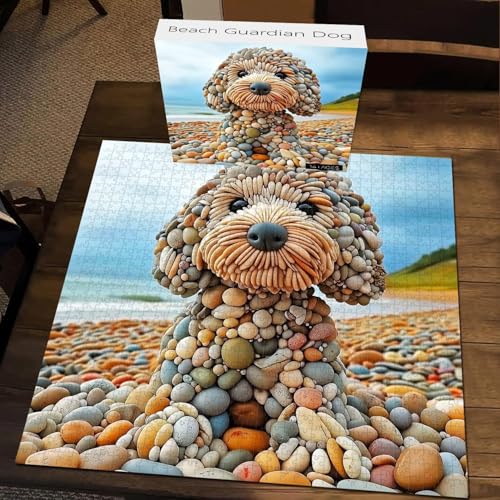Image of iDream 1000 Pieces Jigsaw Puzzle - Artistic 3D Design, Colorful Wall Decor, Challenging Puzzle Gift for Friends & Family (Beach Guardian Dog)