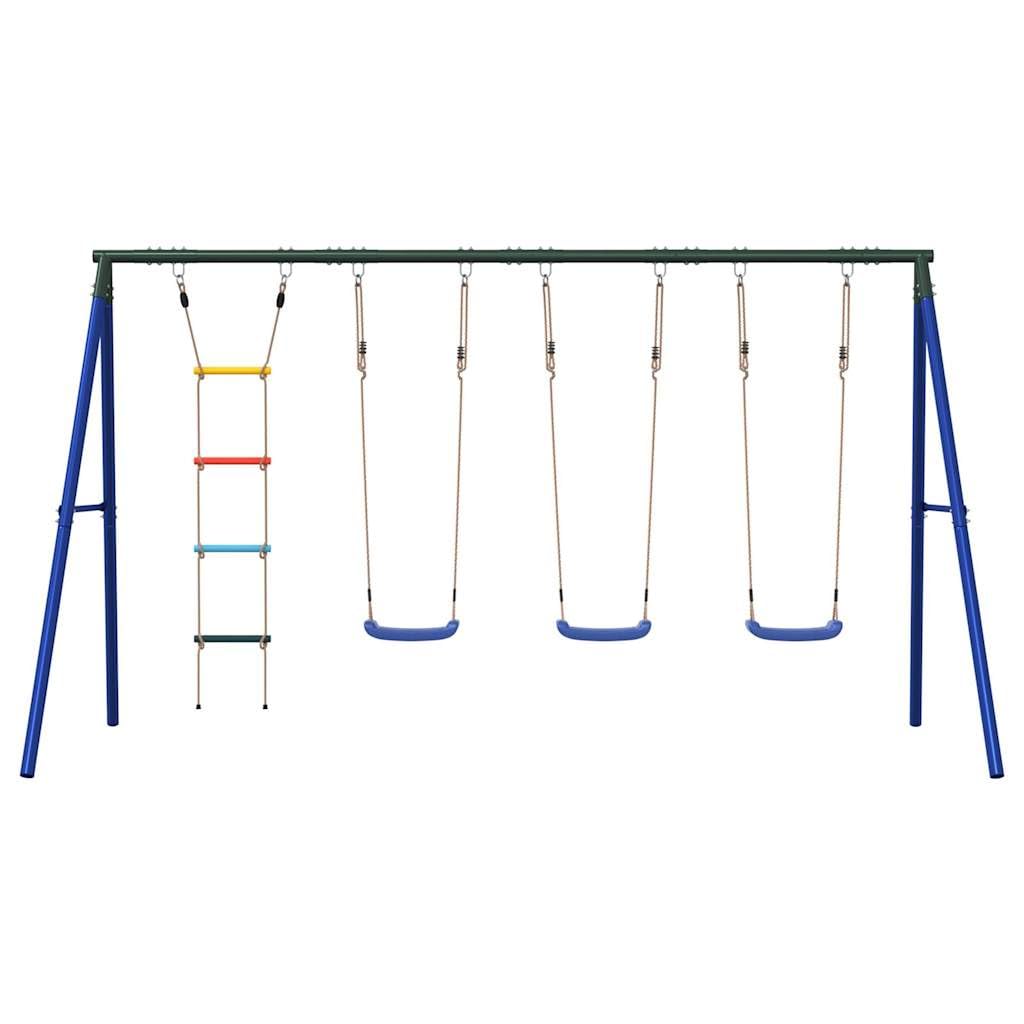 Schaukel-Set mit DREI Schaukelsitzen und Strickleiter, lackiertes Stahlgestell, 341x185x185 cm, Gartenspielzeug für Kinder 3-10 Jahre, Outdoor Spielplatz, fördert Bewegung und Motorik