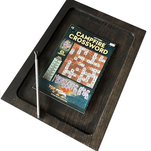 Handcrafted Wood Lottery Scratcher Tray with Bonus Scratcher Tool and Hidden Holder – Premium Wooden Scratch-Off Ticket Organizer (Small)
