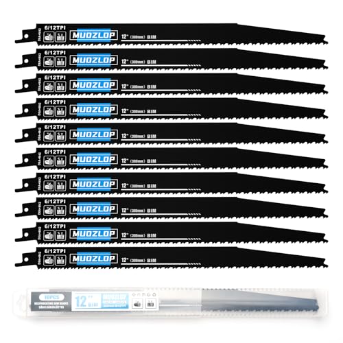 Image of 10 Pack 12 inch Reciprocating Saw Blades Set,6 /12TPI High Carbon Saw Blades, Woodcutting Saw Blades with Organizer Case (10, 6 /12TPI /12 inch)