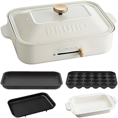 BRUNO compact hot plate + takoyaki plate + ceramic-coated pot + grill plate 4-piece set (white)