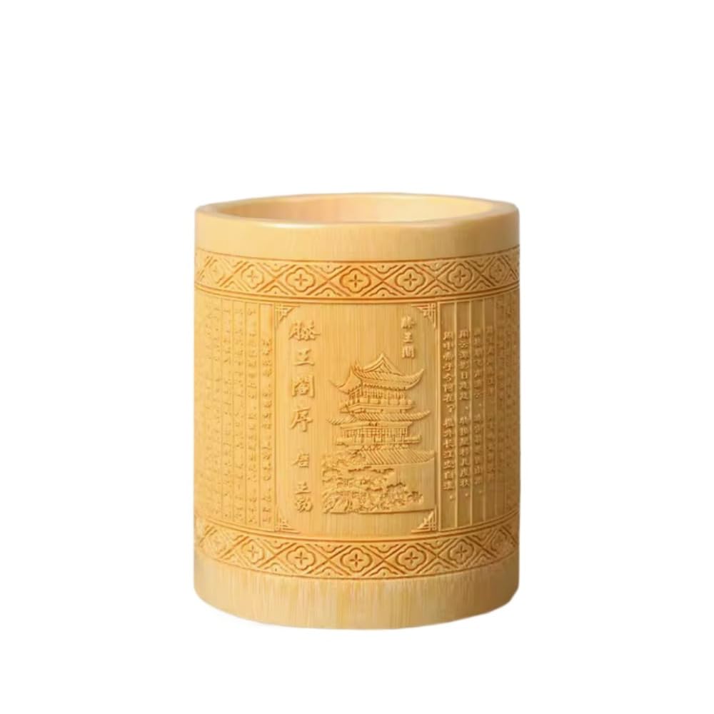 Porte-stylo en bambou jaune 11 cm pour ranger un bureau encombré style rétro
