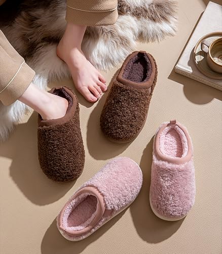 Cozy Slippers For Women Men Soft Warmth Winter Fuzzy Slip-on Slipper EVA Anti Slip Plush House Shoes4