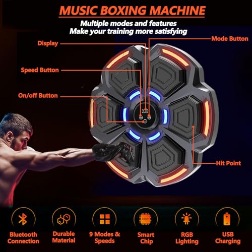 Machine de boxe musicale PZCC électronique murale avec Bluetooth et 9 vitesses