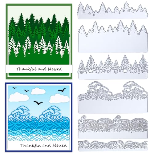ORIGACH 3 Pcs Forest and Ocean Wave Metal Cutting Dies 3D Background Die Cut Embossing Stencils Template for DIY Scrapbooking Paper Card Making