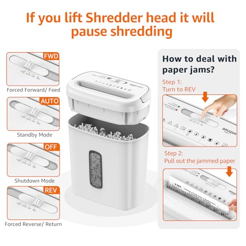 Amazon Basics Cross Cut Paper and Credit Card Shredder for Security - 8-Sheet, Heavy Duty, White - Image 7