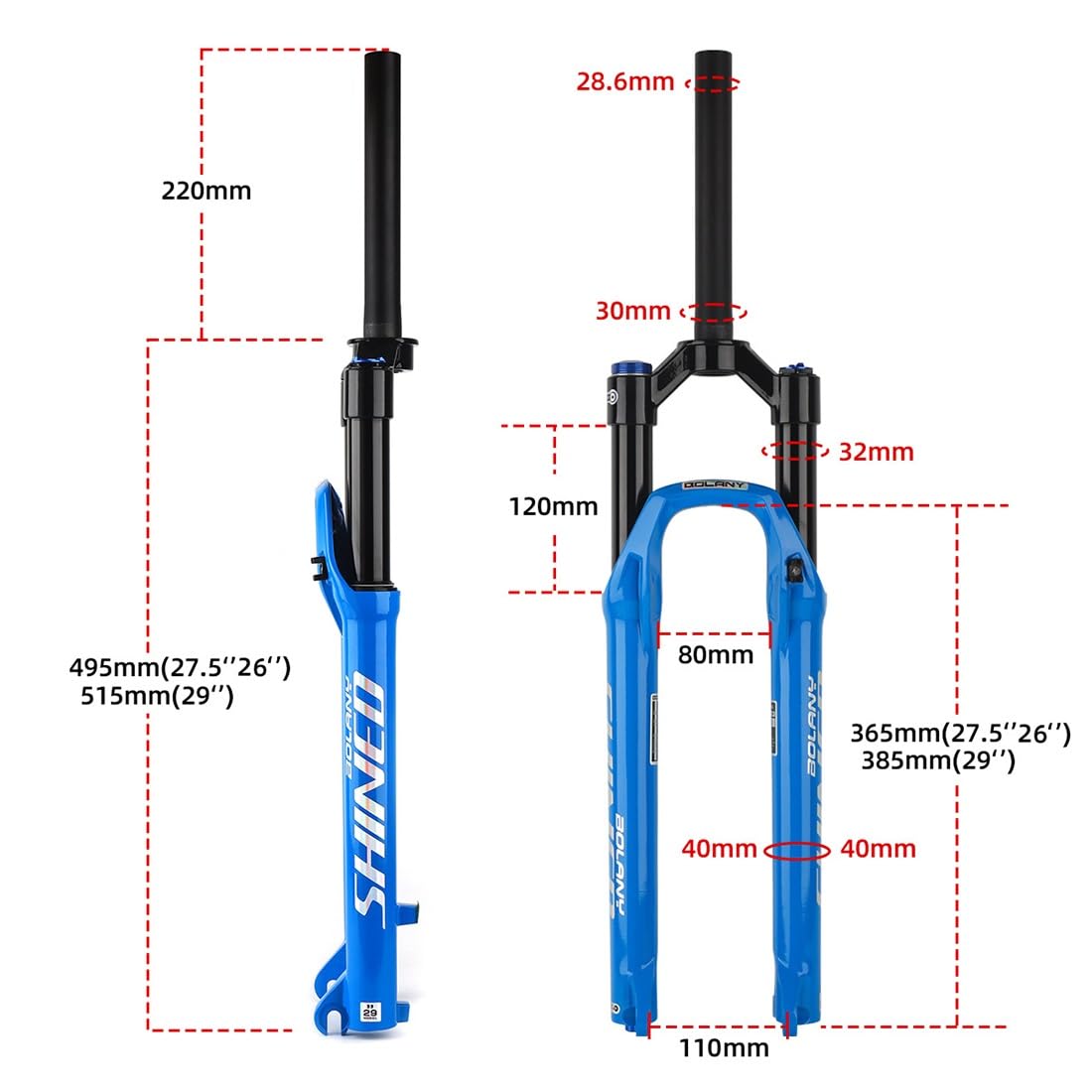 MTB widelec amortyzowany pneumatycznie QR 9 mm widelec do rowerów górskich 1-1/8" prosta rura kierownicy bez gwintu hamulec tarczowy ręczna regulacja odbicia blokada odbicia 100 mm skok amortyzatora
