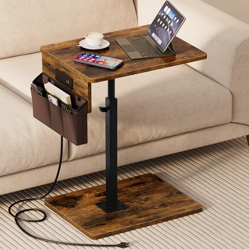Vagusicc Sofa Armrest Tray Table for Couch - 360 Swivel Height Adjustable Side Table for Small Spaces Snack Side Table for Bed or Chair C Shaped End Table Snack Table for Eating Dinner Laptop